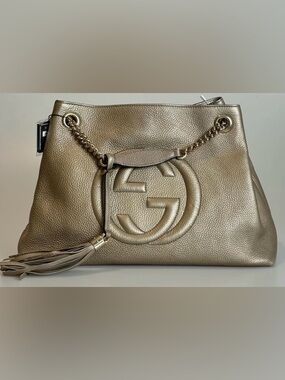 Gucci Soho Metallic Taupe Leather Shoulder Bag